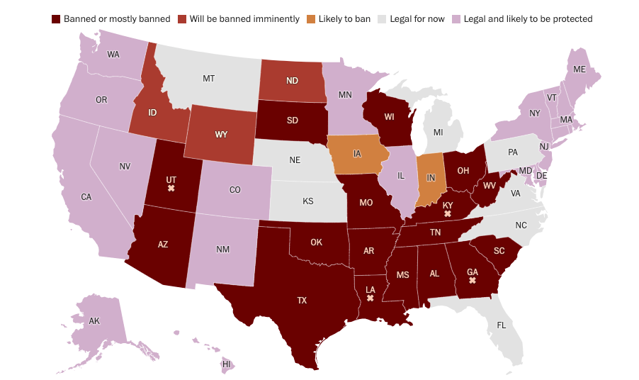 Abortion is now banned in these states. See where laws have changed.