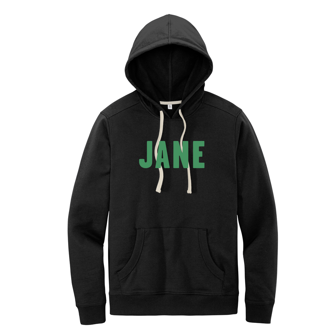 Unisex JANE Hoodie Sweatshirt in Black with Green Letters