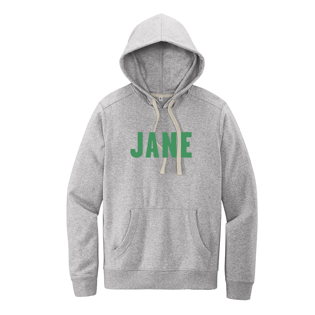 Unisex JANE Hoodie Sweatshirt in Grey with Green Letters
