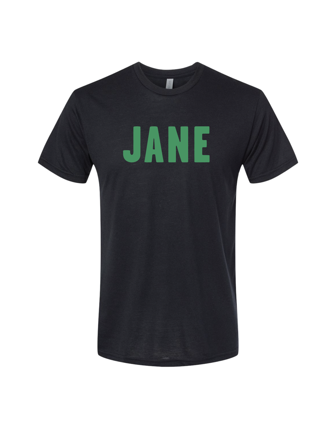 Unisex JANE Crew Neck T-Shirt in Black with Green Letters