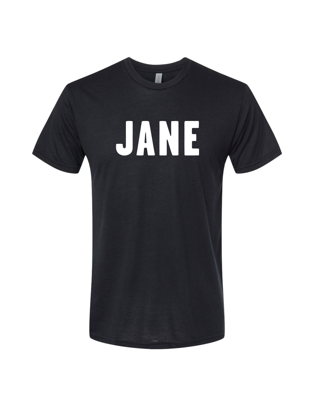 Unisex JANE Crew Neck T-Shirt in Black with White Letters